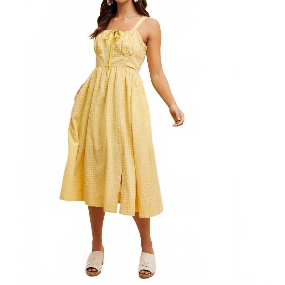 NEW IN-LOOM sleeveless gingham plaid dress in butter yellow